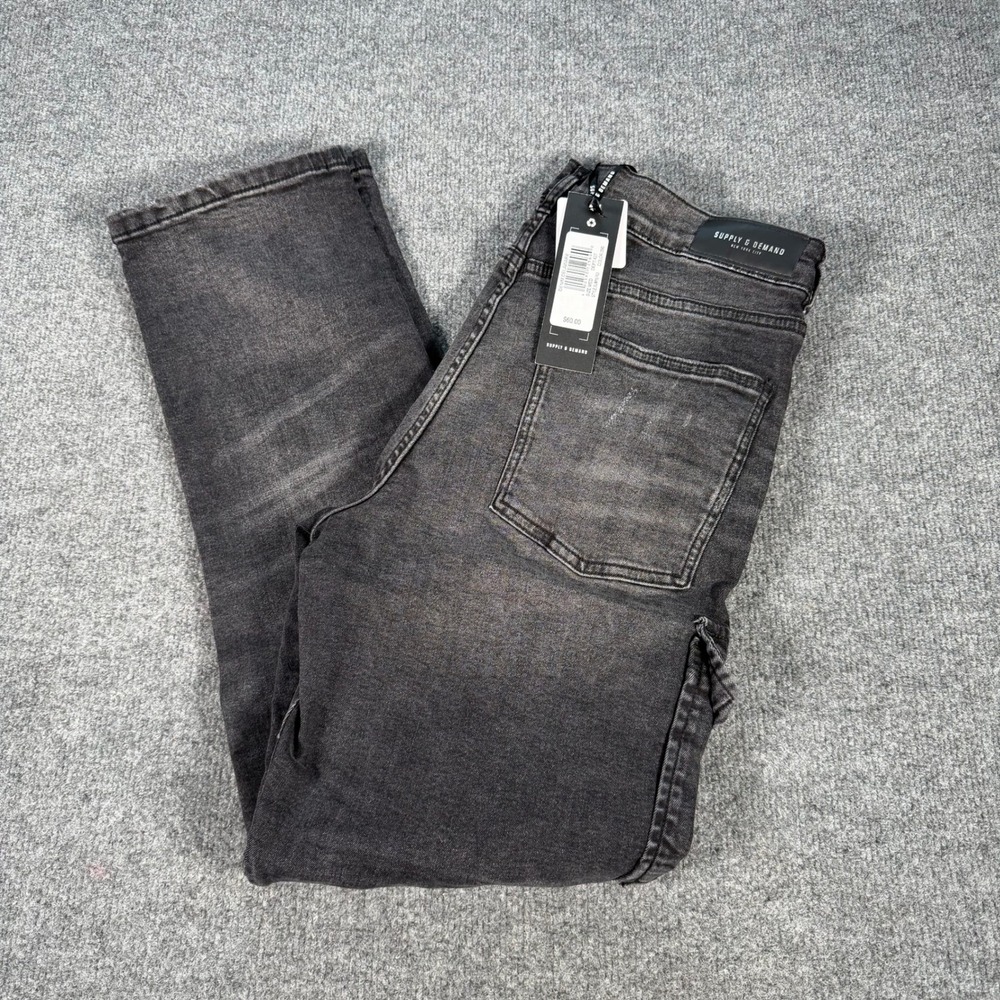 Supply & Demand NYC Denim Delaware Cargo Jeans Distressed Black 32W M #4457